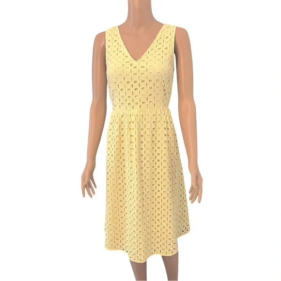 Ann Taylor Factory | Dresses | Ann Taylor Yellow Eyelet Fit And Flare Dress  | Poshmark